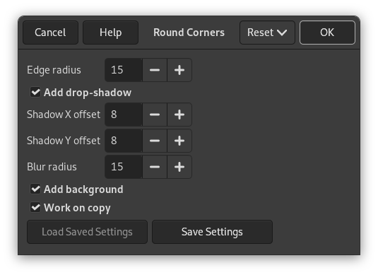 “Round Corners” options