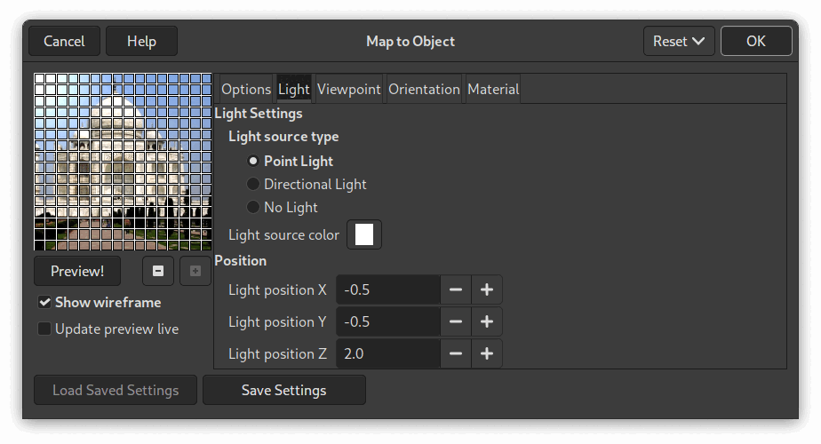 “Map Object” options (Light)